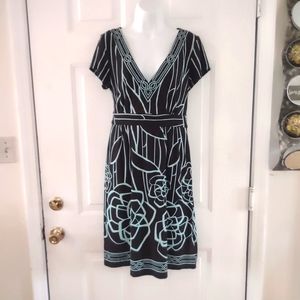 R&K Originals Brown Green Blue V Neck Women's Dress. Size 12